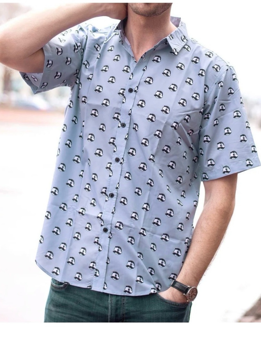 Route One Apparel Men Natty Boh button up Hawaiian shirt